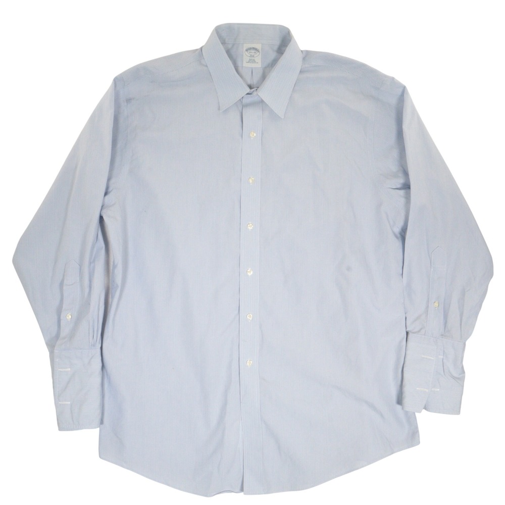 Brooks Brothers Dress Shirt Men 17.5 33 Slim Fit Striped Tuxedo Cuff Blue Cotton